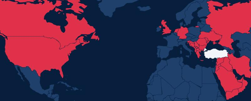 Karte unserer Exportländer: Nordamerika, Europa, Balkan und Naher Osten
